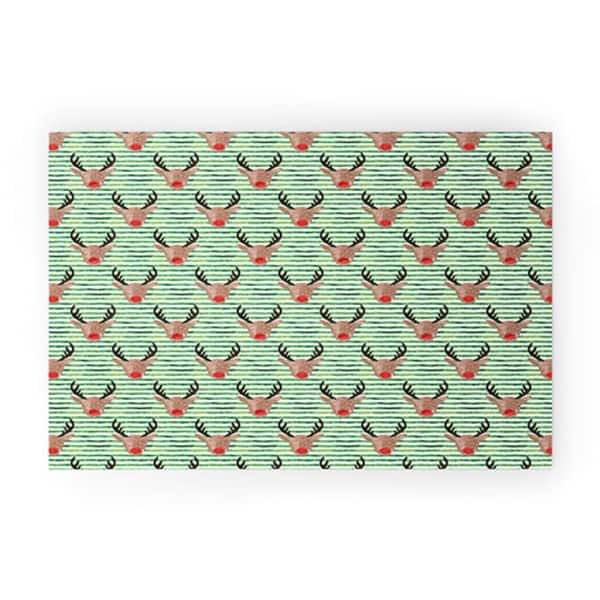 20" x 30" Green Red Watercolor Rudolf Rectangular Outdoor Mats